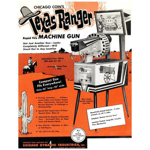 Vintage 1960s Chicago Coin Texas Ranger Machine Gun Arcade Flyer